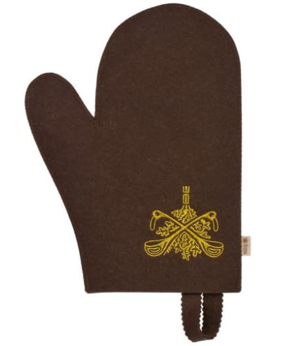 Рукавица для сауны коричневая с вышитым логотипом 